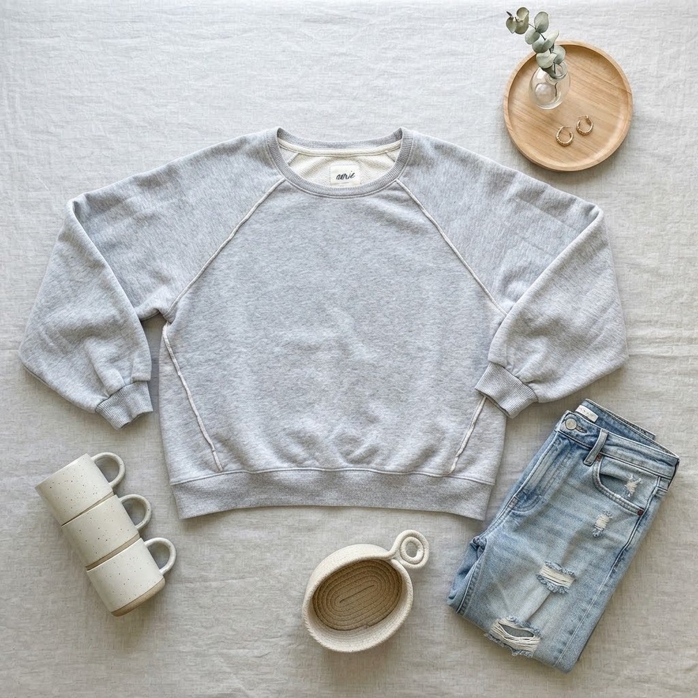 Aerie Gray Raglan Crewneck Sweatshirt Textured Lining XL